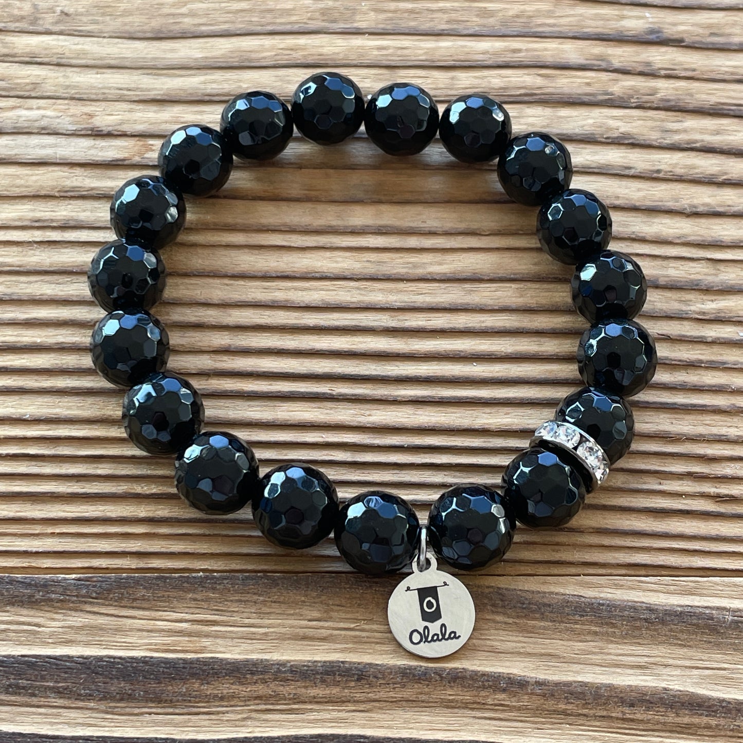 Bracelet en perles d'Onyx facettées de 10mm