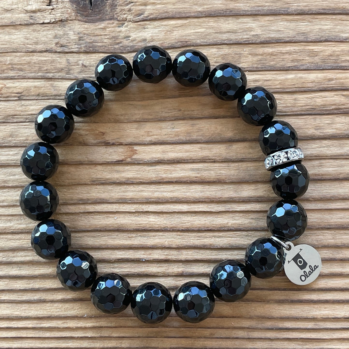 Bracelet en perles d'Onyx facettées de 10mm