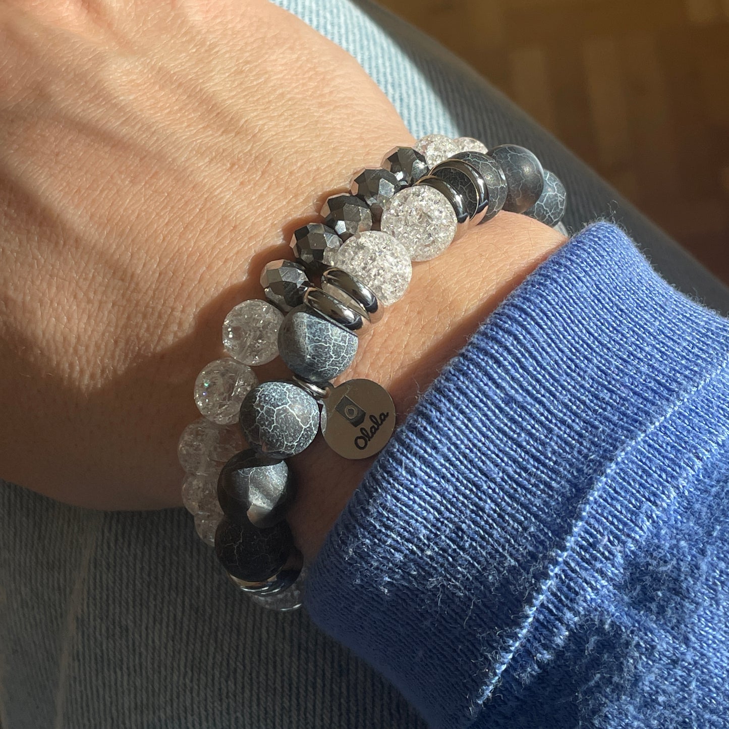 Bracelet en Sodalite craquelée et Cristal de Roche craquelé