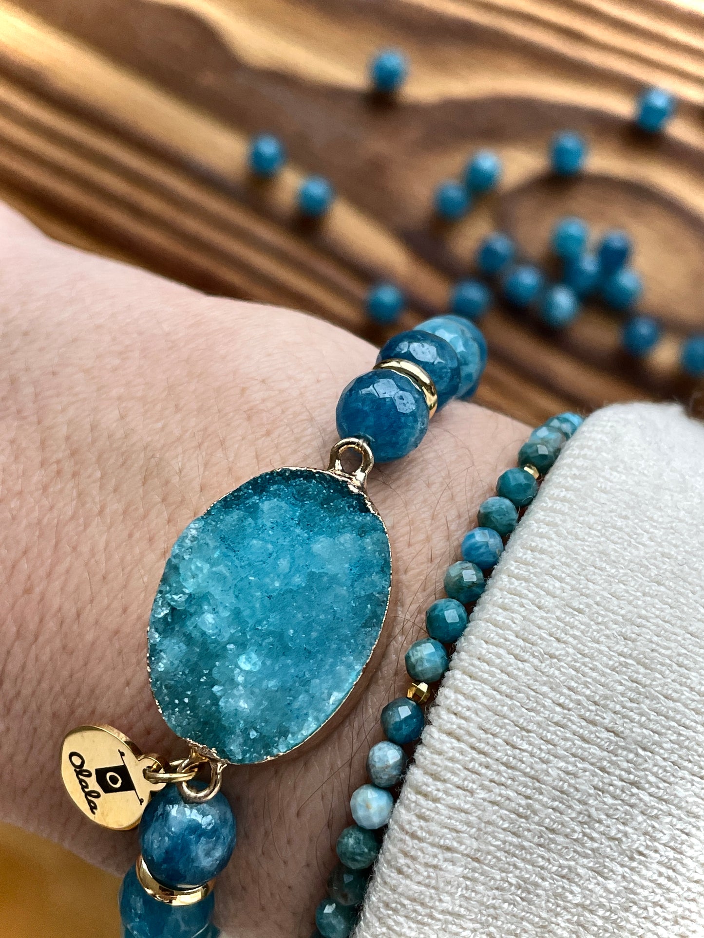 Bracelet pierre brute Apatite et Agate - En recréation!